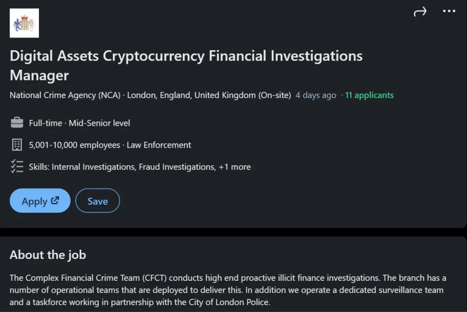 BTC Piyasası: İngiltere cürüm teşkilatı, kripto müfettişi arıyor 1