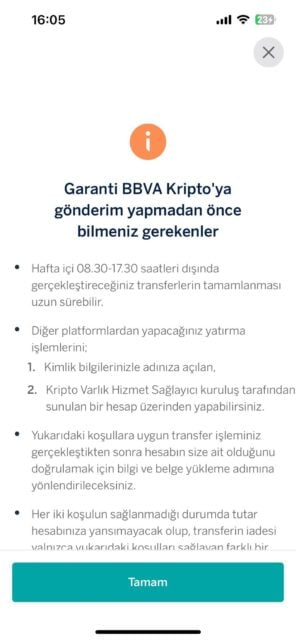 BTC Piyasası: Garanti BBVA kripto cüzdanında mesai saatleri uyarısı! 1