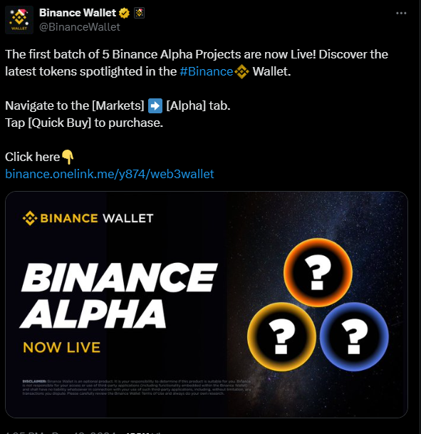 Binance Alpha’nın İlk 5 Altcoin Projesi Belli Oldu