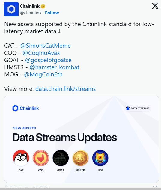 CAT, MOG, SHIB ve Diğer Meme Coin’lerin Chainlink ile Ortaklığı