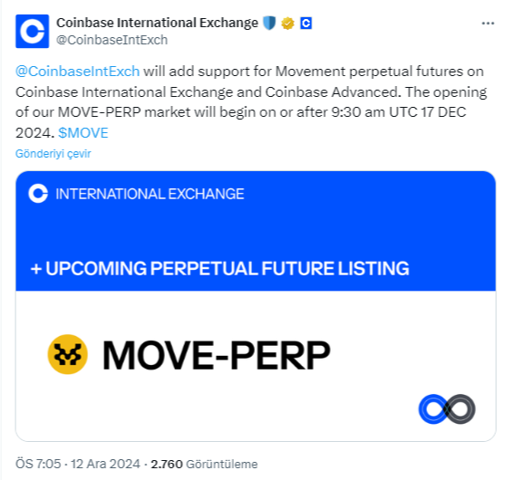 Coinbase, MOVE için Sürekli Sözleşmelerini Başlatıyor!