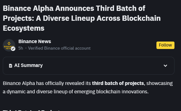 Binance Alpha'da Dördüncü Parti Token Duyurusu