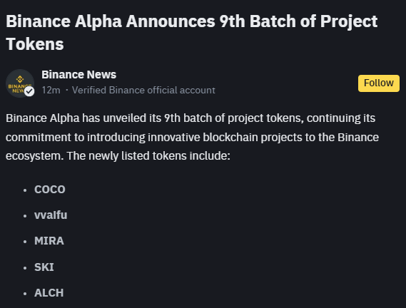 Binance Alpha'dan Beş Yeni Proje Duyurusu