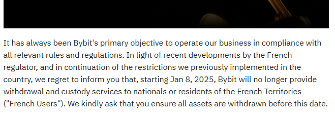 Bybit, Fransa'da Kripto Hizmetlerini Durduruyor