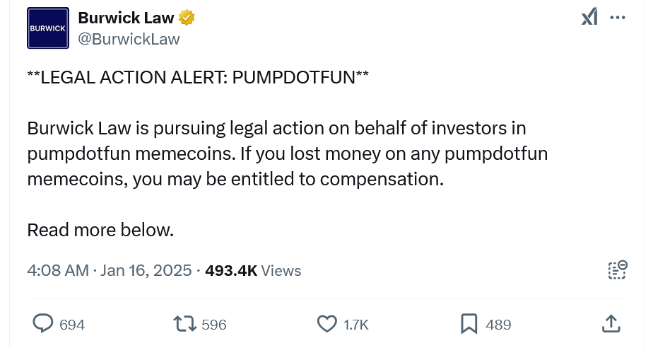 Burwick Law, Pump.fun Yüzünden Zarar Gören Yatırımcılar İçin Yasal İşlem Başlatıyor