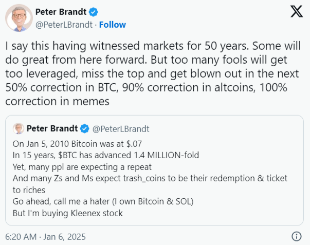 Peter Brandt'tan Altcoin Uyarısı: Yıkım Kapıda!