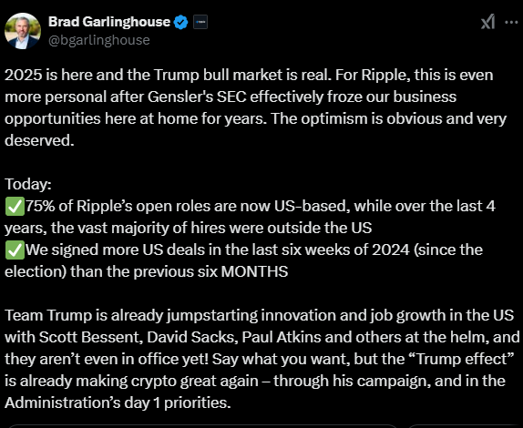 Ripple CEO'su Brad Garlinghouse, Donald Trump'ın Kripto Piyasasına Etkisini Değerlendiriyor