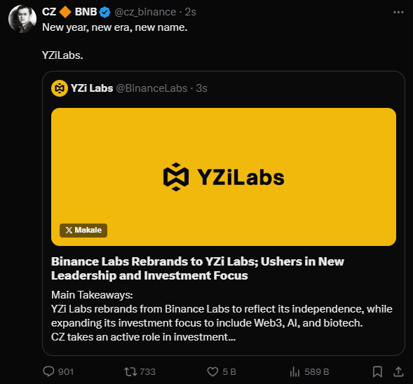 YZi Labs: Binance Labs’ın Yeniden Markalaşması ve Gelecek Hedefleri